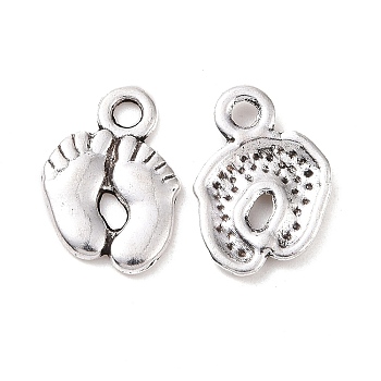 Tibetan Style Alloy Charms, Cadmium Free & Nickel Free & Lead Free, Foot Print, Antique Silver, 14mm long, 10mm wide, 2mm thick, hole: 2mm