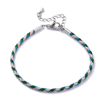 Polyester Cord Braided Bracelet Makings, with Stainless Steel Claw Lobster Clasps, Brass Findings, Long-Lasting Plated, Dodger Blue, 7-3/8 inch(18.8cm)