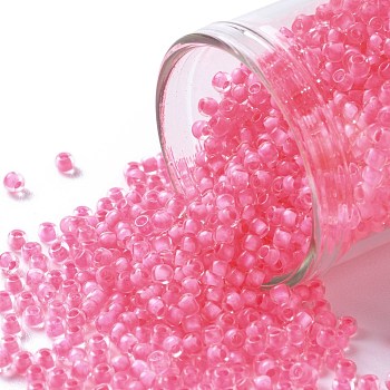 TOHO Round Seed Beads, Japanese Seed Beads, (970) Inside Color Crystal/Neon Pearl Pink Lined, 11/0, 2.2mm, Hole: 0.8mm, about 5555pcs/50g
