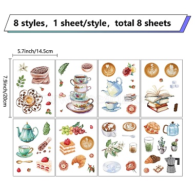 8 Sheets 8 Styles Coffee Theme PVC Waterproof Wall Stickers(DIY-WH0345-067)-2