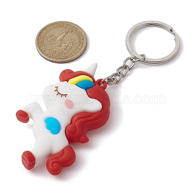 6Pcs 6 Colors Cartoon Unicorn PVC Plastic Keychain(KEYC-JKC00664)-3