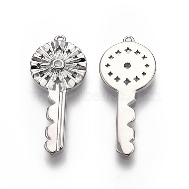 Real Platinum Plated Clear Key Brass+Cubic Zirconia Pendants