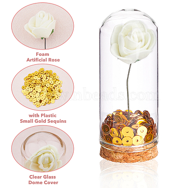 dôme en verre transparent décoratif avec bouquet de roses artificielles en mousse à l'intérieur(AJEW-FH00007)-4