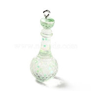 Transparent Resin Pendants, with Platinum Tone Iron Findings and Glitter Powder, Wine Bottle Charms, Spring Green, 39.5x15.5mm, Hole: 2mm(RESI-A019-01A)