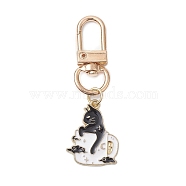 Cup with Cat Alloy Enamel Pendant Decorations, Swivel Clasps Charms for Bag Ornaments, Golden, 59mm(HJEW-JM01994)