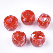Resin Beads, with Shell, Rondelle, Red, 12x8~9mm, Hole: 1.8mm(RESI-T024-35A-05)