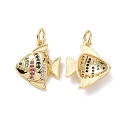 Brass Cubic Zirconia Pendants, with Jump Ring, Butterflyfish Charm, Real 18K Gold Plated, 16x14x3.5mm, Hole: 3.4mm(KK-G453-12G)