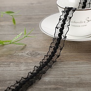 40M Elastic Lace Trim, Wavy Edged Lace Ribbons For Sewing Decoration, Black, 3/4 inch(20mm), about 43.74 Yards(40m)/Card(OCOR-WH0003-005B)