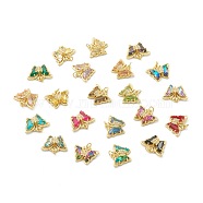 Transparent Faceted Glass Pendants, with Brass Micro Pave Clear Cubic Zirconia Findings and Jump Rings, Butterfly, Golden, Mixed Color, 18x23x5.5mm, Hole: 3mm(ZIRC-I050-12G)