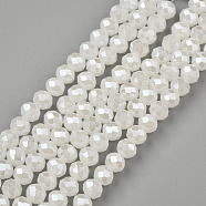 Electroplate Glass Beads Strands, Imitation Jade Beads, Pearl Luster Plated, Faceted, Rondelle, Creamy White, 6x5mm, Hole: 1mm, about 84~85pcs/strand, 16.34~16.54 inch(41.5~42cm)(EGLA-A044-J6mm-A05)