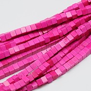 Synthetic Turquoise Beads Strands, Dyed, Cube, Deep Pink, 4x4x4mm, Hole: 1mm, about 95pcs/strand, 15.75 inch(TURQ-G108-4x4mm-05)