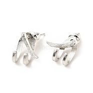 Zinc Alloy Claw Front Back Stud Earrings, Hip Hop Jewelry for Men, Platinum, 12.5x6x6.5mm, Pin: 0.7mm(EJEW-J046-01P)