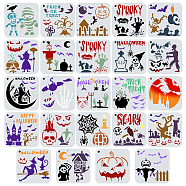 24Pcs 24 Styles PET Plastic Hollow Out Drawing Painting Stencils Templates, Square, Halloween Themed Pattern, 149x150x0.3mm, Hole: 8mm, 1pc/style(DIY-WH0409-25)