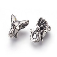 304 Stainless Steel Beads, Elephant, Antique Silver, 16x12.5x7.5mm, Hole: 1.8mm(STAS-E446-15AS)