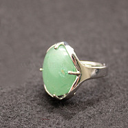 Oval Natural Green Aventurine Adjustable Ring, Platinum Alloy Jewelry for Women, Inner Diameter: 18mm(FIND-PW0021-05D)