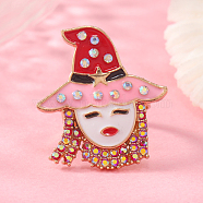 Unique Witch Alloy Rhinestone Cuff Rings, Enamel Finger Rings for Women, Pink, Inner Diameter: 17mm(HF0793-6)