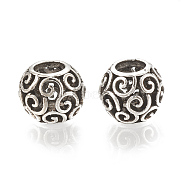 Alloy European Beads, Large Hole Beads, Hollow, Rondelle, Antique Silver, 11.5x9.5mm, Hole: 5mm(MPDL-S066-038)