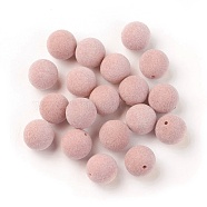 Flocky Acrylic Beads, Half Drilled, Round, Pink, 11.5~12mm, Hole: 1.6mm(OACR-I001-12mm-L05)
