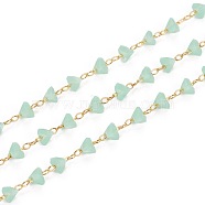 3.28 Feet Handmade Glass Beaded Chains, with Golden Tone Brass Findings, Soldered, Long-Lasting Plated, Triangle, Faceted, Medium Aquamarine, 3.5~4x4~4.5x3mm(X-KK-I647-15G)