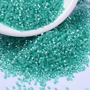 MIYUKI Delica Beads, Cylinder, Japanese Seed Beads, 11/0, (DB1869) Silk Inside Dyed Aqua Green AB, 1.3x1.6mm, Hole: 0.8mm, about 20000pcs/bag, 100g/bag(SEED-J020-DB1869)