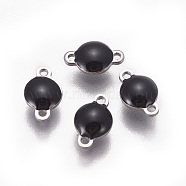 304 Stainless Steel Enamel Links connectors, Enamelled Sequins, Flat Round, Stainless Steel Color, Black, 9.5x6x3.5mm, Hole: 1.2mm(STAS-F206-01P-A08)