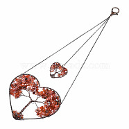 Natural Natural Carnelian Big Pendants, Wire Wrapped Pendants, with Red Copper Brass Wires, Heart with Lobster Claw Clasps, 420~455x138~150x7.5~9.5mm, Hole: 16.5mm(G-T133-R07D)