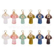 12Pcs 6 Styles Natural & Synthetic Mixed Gemstone Copper Wire Wrapped Pendants, Mushroom Charms, Golden, 29mm, Hole: 3.5mm, 2pcs/style(PALLOY-AB00182)