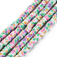 Handmade Polymer Clay Bead Strands, Column with Flower, Colorful, 6x5mm, Hole: 1mm, about 63pcs/strand, 15.75''(40cm)(CLAY-T020-10C)
