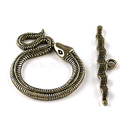 Tibetan Style Snake Toggle Clasps, Cadmium Free & Nickel Free & Lead Free, Antique Bronze, Snake: 46x36x3mm, Hole: 4mm, Bar: 51x10x3mm, Hole: 3mm(X-TIBE-A5836-AB-NR)