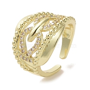 Brass Micro Pave Cubic Zirconia Open Cuff Ring, Real 16K Gold Plated, Inner Diameter: 18mm(RJEW-K256-51G)