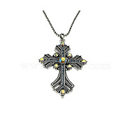 Cross Rhinestone Pendant Necklaces, with Antique Silver Alloy Ball Chains, Aquamarine, 27.56 inch(70cm)(FK0815-7)