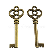 Tibetan Style Alloy Skeleton Key Big Pendants, Cadmium Free & Nickel Free & Lead Free, Antique Bronze, 60x20x5mm, Hole: 4.5mm, about 196pcs/1000g(TIBEP-Q035-39AB-NR)