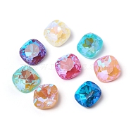 Glass Rhinestone Cabochons, Mocha Fluorescent Style, Pointed Back, Faceted, Square, Mixed Color, 14x14x6.5mm(RGLA-I002-B06)