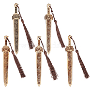 Sword Bamboo Bookmarks, Tassel Pendant Bookmarks, Chinese Style Weapon Bookmark, Peru, 140x23x2mm(AJEW-WH0291-91)