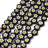 Handmade Millefiori Glass Bead Strands, Flower, Black, 10x2.6mm, Hole: 1mm, about 42pcs/strand, 15.75 inch(40cm)(X-LAMP-J035-10mm-49)