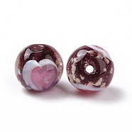 Handmade Lampwork Beads, Round with Heart Pattern, Dark Red, 12x11.5mm, Hole: 1.8mm(LAMP-C004-01A)