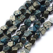 Dyed Natural Pyrite Beads Strands, Star Cut Round Beads, Faceted, Deep Sky Blue, 7~8x6~8mm, Hole: 1mm, about 50~54pcs/strand, 15.5 inch(39.5cm)(G-F582-D05)