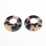 Cellulose Acetate(Resin) Pendants, Tortoiseshell Pattern, Flat Round, Antique White, 35x35x2.5mm, Hole: 1.5mm(KY-S120A-A304)
