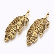 Tibetan Style Alloy Leaf Big Pendants, Lead Free, Nickel Free and Cadmium Free, Leaf, Antique Golden, 62x23x2mm, hole: 2mm(X-PALLOY-A15448-AG-NF)