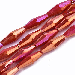 Electroplate Glass Beads Strands, AB Color Plated, Faceted Bicone, Red, 12x4mm, Hole: 0.8mm, about 59~60pcs/strand, 27.56 inch(70cm)(EGLA-S194-03A-A03)