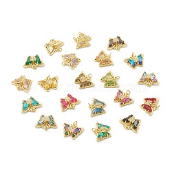 Transparent Faceted Glass Pendants, with Brass Micro Pave Clear Cubic Zirconia Findings and Jump Rings, Butterfly, Golden, Mixed Color, 18x23x5.5mm, Hole: 3mm(ZIRC-I050-12G)