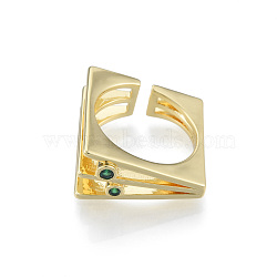 Cubic Zirconia Square Triple Layer Open Cuff Ring, Real 18K Gold Plated Brass Jewelry for Women, Nickel Free, Green, US Size 6 1/4(16.7mm)(RJEW-N037-035A)