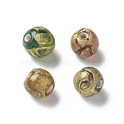 Handmade Gold Foil Glass Beads, Round, Mixed Color, 8~9x7~9mm, Hole: 1.6mm(LAMP-P068-14)