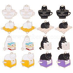 16Pcs 8 Style Alloy Enamel Pendants, Light Gold, Cat Shaped, Mixed Color, 24~29x22.5~30x1.3~1.5mm, Hole: 1.6~1.8mm, 2pcs/style(ENAM-GO0001-10)