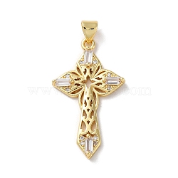 Brass Micro Pave Cubic Zirconia Pendants, Cross, Real 18K Gold Plated, 32x18.5x3mm, Hole: 4.5x3.5mm(KK-A212-10G-G)