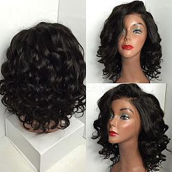 Women's Fashion Wigs, Short Wave Curly Wigs, Heat Resistant High Temperature Fiber, Black, 18.1 inches(46cm)(OHAR-L010-020A)