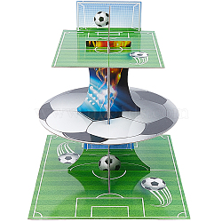 Football Match Theme Paper 3-Tier Round Cupcake Stand, for Sports Lover Special Event Decoration, Lime Green, 291x256x330mm(AJEW-WH0258-795)