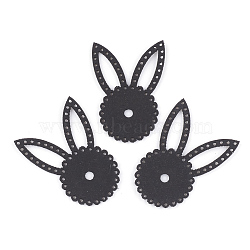 PU Leather Bunny Fabric Beads, Rabbit Head, Black, 48x34x1.5mm, Hole: 1.5mm(FIND-T020-058)