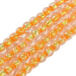 Handmade Foil Lampwork Beads Strands, Round, Orange, 8.5x7mm, Hole: 1.4mm, about 40pcs/strand, 11.81''(30cm)(FOIL-K003-06A-08)