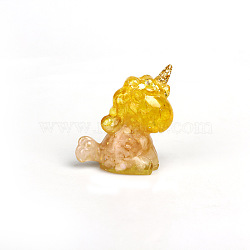 Resin Home Display Decorations, with Sequin, Natural Rose Quartz/Citrine Inside, Unicorn, 50x30x55mm(G-PW0005-06C)
